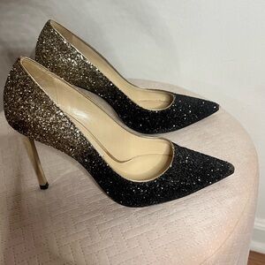 Jimmy Choo Glittering Black and Gold Heels